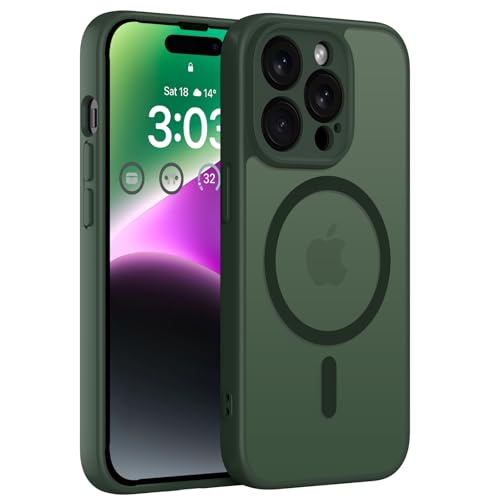 ORDA Magnetisch Hülle für iPhone 14 Pro Max 6,7 Zoll Kompatibel mit MagSafe, Transluzente Matt Rückseite Dünn Kameraschutz Stoßfest Handyhülle für iPhone 14 Pro Max (Grün)