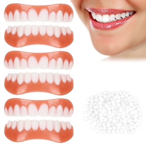 VEGCOO 3 Paar Silikon Zahnprothese, Falsche Zähne Veneers zum Aufstecken, Kosmetische Zahnabdeckung für Frauen Männer, Temporäre Zähne Provisorischer Zahnersatz Set, Künstliche Zähne