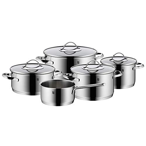 WMF Aparto Topfset Induktion 5-teilig mit Glasdeckel, Cromargan Edelstahl poliert, Induktions Töpfe Set unbeschichtet, für alle Herdarten geeignet, ohne Skalierung, spülmaschinengeeignet
