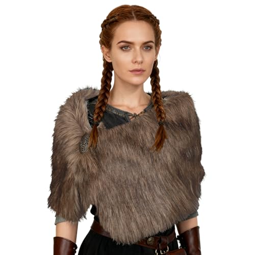 Wikinger Fell Schulter Stola Fellumhang Wikinger Kostüm Damen (Braun)