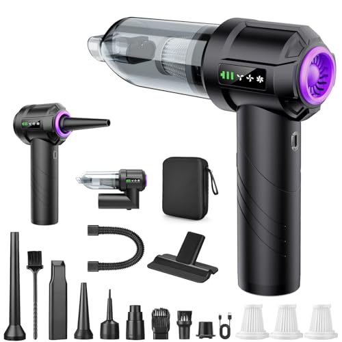 Nigecue 4 in 1 Handstaubsauger Akku Kabellos, 22000Pa Autostaubsauger mit Bürstenloser Motor, 3 Stufen Saugstärke, Inkl. Gebläse & Aufblasfunktion, Multifunktionaler Staubsauger für Haus Auto Tierhaar