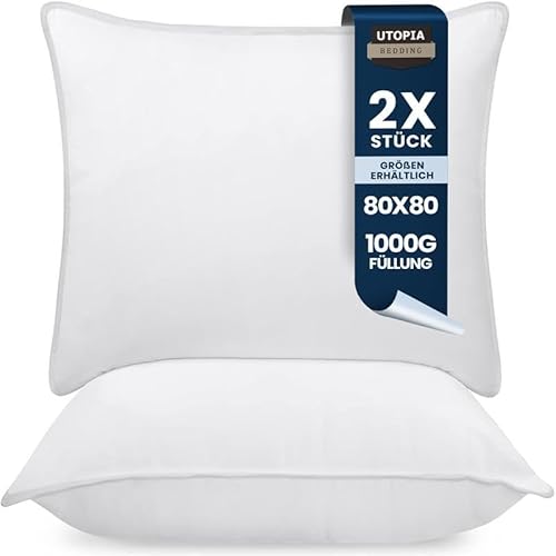 Utopia Bedding KopfKissen (2er Set), 80 x 80 cm Schlafkissen, Atmungsaktiv et Weich Kissen (Weiß)
