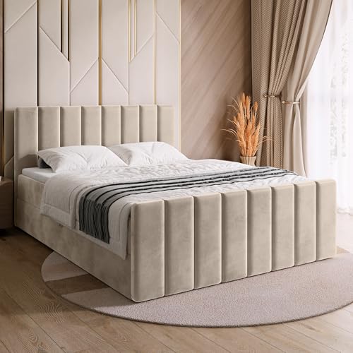 BROMARKT Boxspringbett mit Matratze Bett 180x200 Beige Doppelbett mit Topper Boxbett mit Stauraum Polsterbett mit Bettkasten Kopfteil Denver Duo Härtegrad H3
