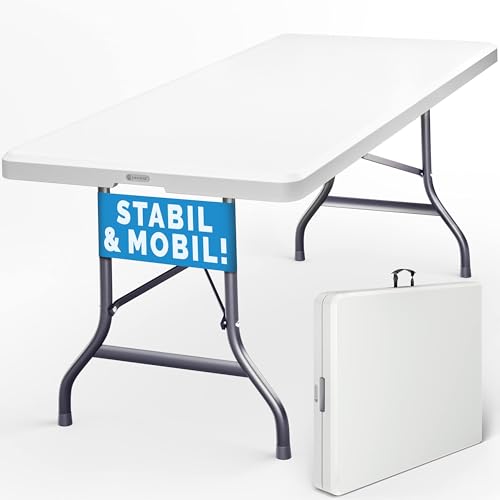 Casaria® Gartentisch 183x76cm Klappbar Wetterfest Tragbar Kunststoff Garten Terrasse Camping Balkontisch Klapptisch Campingtisch Buffettisch Weiß