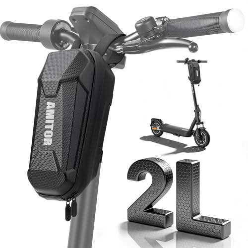 Amitor E Scooter Tasche 2L Wasserdicht für Xiaomi Segway Ninebot, Hart Eva E Scooter Lenkertasche Leicht Organizer für Pendler mit Fach für Ladegerät, Schloss & Schlüssel, Fahrrad & E-Roller Zubehör