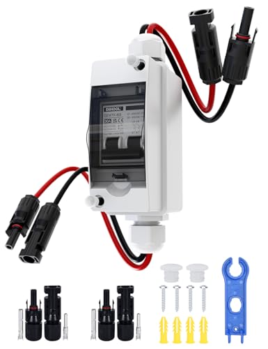 DIHOOL DC trennschalter PV anlage, Miniatur Leistungsschalter, DC12V-400V Sicherungsautomat 1 String 2 polig 30A Mit Solarstecker Kabel IP65 Gehäuse Für balkonkraftwerk, batterie, Solarmodule