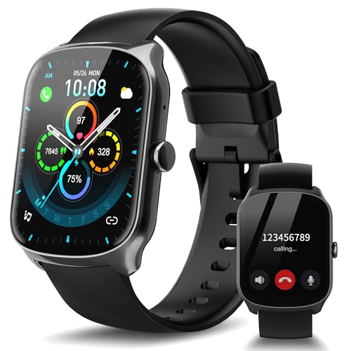 STECEi Smartwatch für Herren & Damen, 1,95'' HD Curved-Display, Bluetooth-Anruf entgegennehmen/tätigen, 112 Sportmodi, Fitnessuhr mit Schrittzähler/Schlafanalyse/Pulsmesser, IP68 wasserdicht, Schwarz