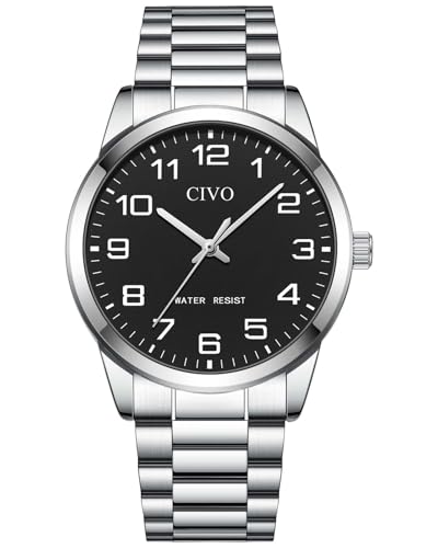 CIVO Uhren Herren Silber Armbanduhr: Casual Analog Quarz Leicht Lesbare Herrenuhr - Edelstahl Wasserdicht Herren Uhr