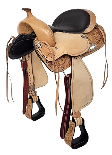 A&M Reitsport Baumloser Westernsattel Arikara aus Büffelleder, wechselbares Kopfeisen, Größe:17 Zoll