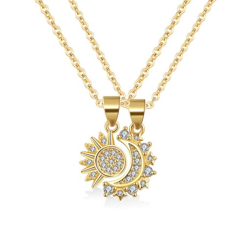 FDEETY Personalisierte Partnerketten Edelstahl Paar Halskette Sonne und Mond Edelstein-Halskette Weiß