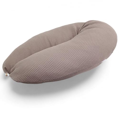 HOBEA-Germany Stillkissen 190 cm x 76 cm XXL Lagerungskissen Schwangerschaftskissen für Baby und Erwachsene Seitenschläferkissen Stillkissen mit Bezug aus Bio Baumwolle, Waffelmuster Taupe