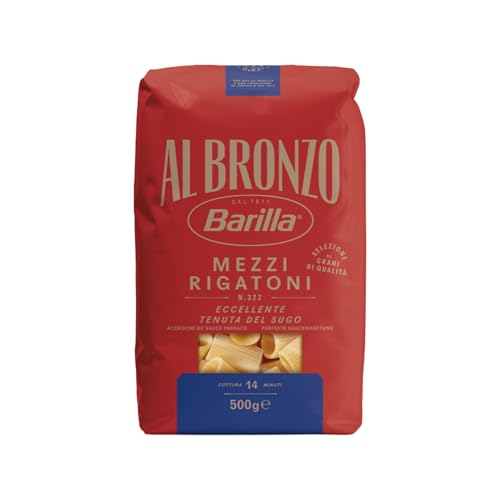 Barilla Al Bronzo Pasta Mezzi Rigatoni, 500g I Nudeln aus Bronze-Formen