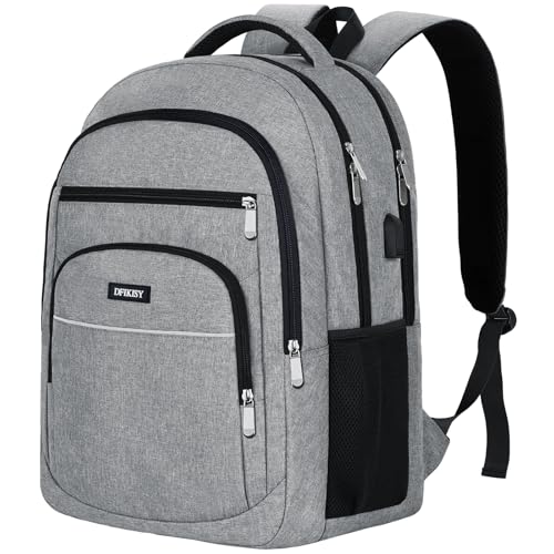 Dfikisy Groß Rucksack Herren, Laptop Rucksack Wasserdicht 17,3 Zoll Schulrucksack Laptoptasche mit USB Ladeanschluss Anti Diebstahl Business Arbeit Reisen Rucksack für Teenager Jungen herren (Grau)