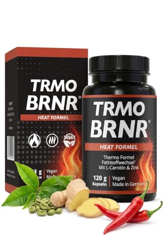 TRMO BRNR Thermo Stoffwechsel Kapseln mit Heat Formel - mit L-Carnitin, Grüntee, Grüner Kaffee-Extrakt, Ingwer, Zink, 120 Kapseln
