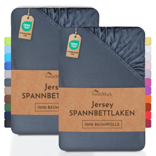 NatureMark 2er Pack Jersey Spannbettlaken, Spannbetttuch 100% Baumwolle in vielen Größen und Farben MARKENQUALITÄT ÖKOTEX Standard 100 | 90 x 190 cm - 100 x 200 cm - anthrazit grau