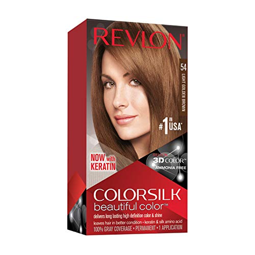 Revlon Permanente Haarfarbe, Permanentes Haarfärbemittel, Colorsilk mit 100 % Grauabdeckung, Ammoniakfrei, Keratin und Aminosäuren, 54 Helles Goldbraun