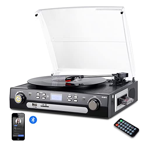 DIGITNOW Vinyl Plattenspieler Bluetooth Schallplattenspieler mit Stereo Lautsprechern Stützen Kassette |AM / FM Radio| Vinyl to MP3 USB-Codierung