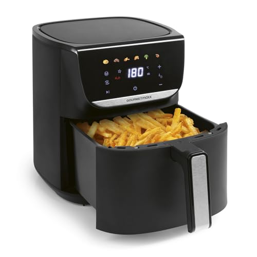 GOURMETmaxx AirGenius Heißluftfritteuse - 5,5 L Airfryer | Fritteuse mit 7 Programmen | Minibackofen - Fettarmes & Leckeres für 3–5 Personen | Heißluftfritteuse mit Farbdisplay, LED-Touchscreen