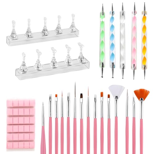 22-Nail Stand Set+30 Wiederverwendbarer Fixierknete, Nageldesign Set, Nail Art Set, Nageldesign Zubehör Für Künstliche Nageldesigns
