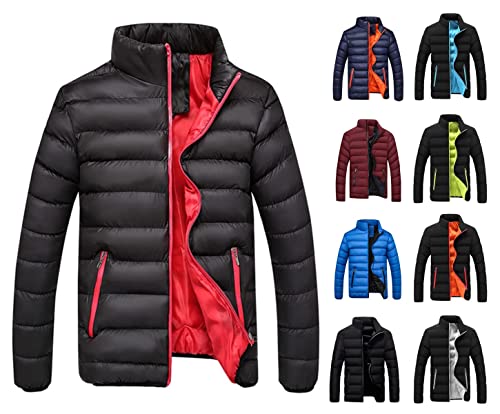 Generisch Winterjacke Herren Leichte Warm Große Größen Daunenjacke Steppjacke mit Reißverschluss Ohne Kapuze Übergangsjacke Winterjacke Bequeme Casual Basic Jacket Outdoor Winddicht Softshelljacke