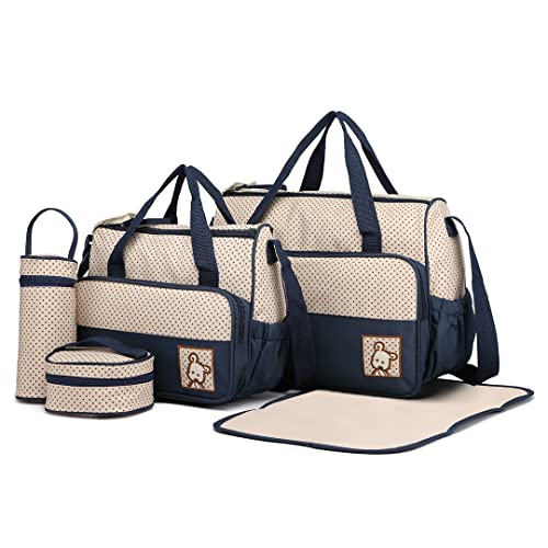 Miss Lulu 5-teiliges Baby Wickeltasche Set mit Wickelunterlage & Flaschenwärmer, Große Windeltasche als Umhängetasche, Organizer und Reisetasche Für Mama & Papa, Kinderwagen Tasche (Marine)