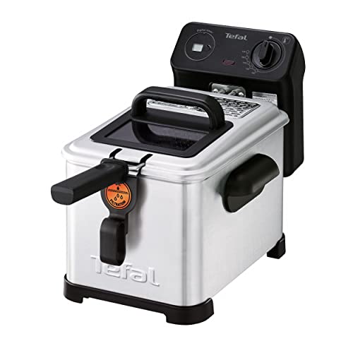 Tefal Filtra Pro Elektrische Fritteuse 4 Liter Öl-Kapazität, Auffangsieb für reineres Öl, spülmaschinenfeste Teile, Sichtfenster, einstellbare Temperaturkontrolle, schwarz, Edelstahl, FR5160