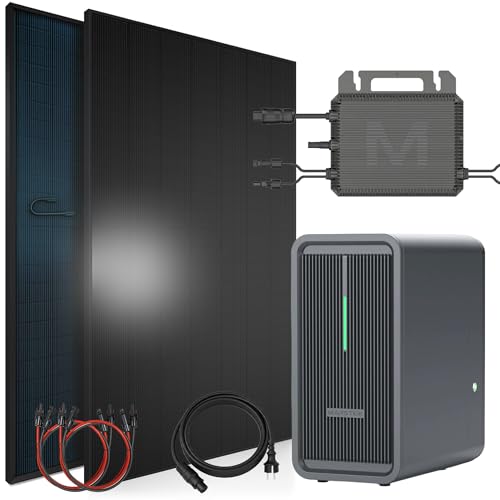 SUNNIVA® 920W Balkonkraftwerk mit 2,24 kWh Speicher Marstek B2500-D, BIFAZIAL FULLBLACK komplett Steckdose, PV Solaranlage Komplettset mit Solarspeicher, 2x 460W N-Type Glas-Glas Bifacial Module