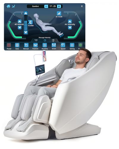 RelaxRelife Ganzkörpermassagesessel mit Touch Screen,4D Massage,Zero Gravity,SL-Schiene,Waden- & Rückenheizfunktion Shiatsu-Massagesitz (Weiß)