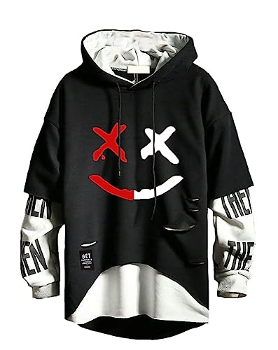 Hello MrLin Herren Techwear Hip Hop Hoodie Japanischer Streetwear Patchwork Urban Jumper