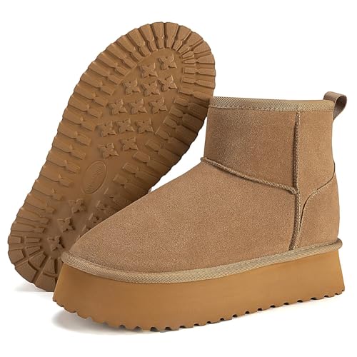 Mishansha Winterschuhe Damen Gefüttert Warme Winterstiefel Rutschfest Schneestiefel Damen Winter, Khaki 39 EU