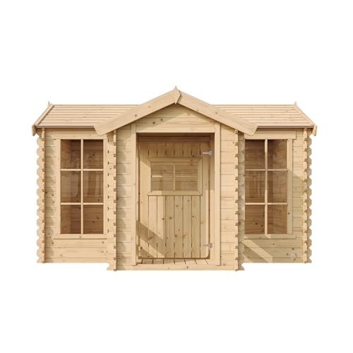 Timbela Kinderspielhaus aus Holz - Spielhaus im Freien für Kinder - B241xT178xH151 cm/2.63m2 Gartenspielhaus mit Veranda - Garten-Sommerhaus für Kinder M520