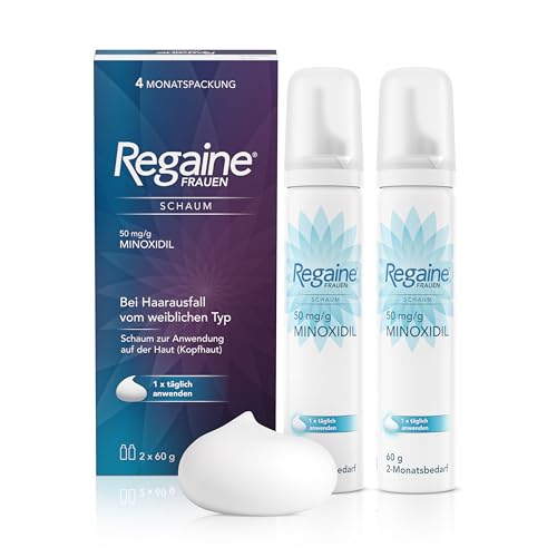 REGAINE Frauen Schaum mit Minoxidil: Stoppt erblich bedingten Haarausfall bei Frauen und regt das Haarwachstum an, 4-Monatspackung, 2 x 60 g