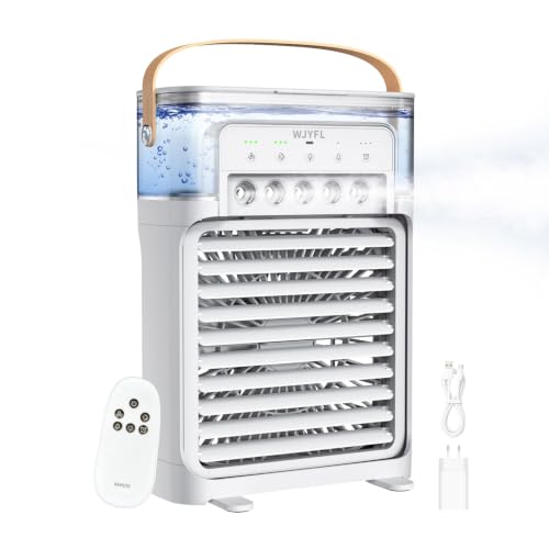 WJYFL Mini Luftkühler mit Fernbedienung, Wassernebel, 5 Sprühdüsen