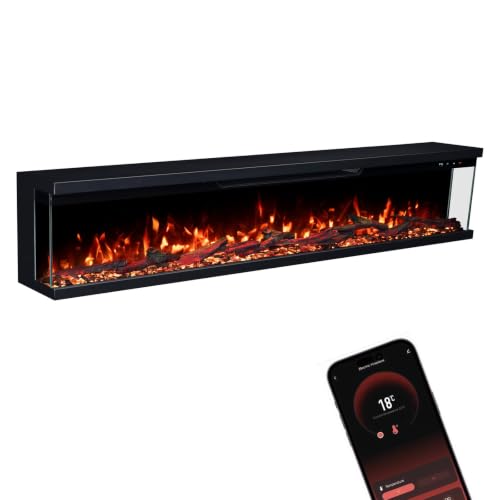 GF CORE Elektrokamin Insert 182 mit realistischem 3D LED-Feuer - Wand-Elektrokamin mit Heizung und Kaminfeuer, App Steuerung, Knistereffekt & Timer, max. 1800 W, 183x35x19cm