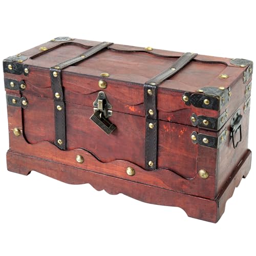HMF Schatztruhe aus Holz, große Schatzkiste mit dekorativem Schloss für Kindergeburtstag | 40 x 19 x 22 cm | Frankreich