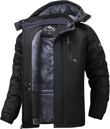 Tansozer Skijacke Herren Winter Wasserdicht Winterjacke Warm Gefüttert Regenjacke Atmungsaktiv Wanderjacke Fleece, Schwarz, XL