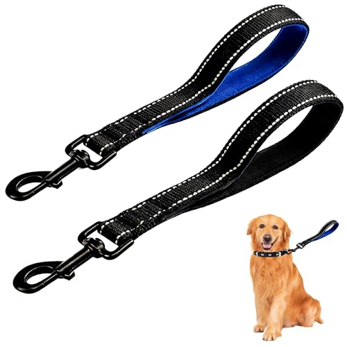 2 Stück Kurzführer Hund mit Gepolstertem Griff, Nylon Hundeleine für Trainingsleine, Reflektierend Hundeleine Kurz für Große Mittlere Hunde, Gewebeband-Schleppleine 29.5 cm Länge 2.5 cm Breite