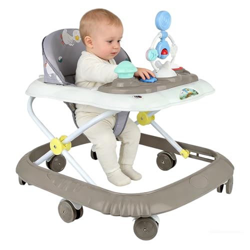 4 in 1 Lauflernhilfe, Lauflernwagen, Baby Walker, Licht & Rädern, Gehfrei Baby ab 6 Monaten, 12kg Belastbar (67 x 72 x 92 cm – Khaki (B))