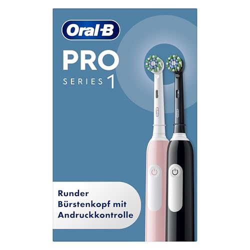 Oral-B Pro Series 1 Elektrische Zahnbürste Doppelpack — Electric Toothbrush, Inkl. 2 Aufsteckbürsten, 3 Putzmodi für Zahnpflege — Designed by Braun, Rosa/Schwarz