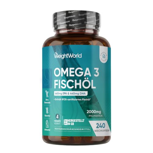 WeightWorld Omega 3 Weichkapseln - 2000mg Fischöl - 660mg EPA & 440mg DHA