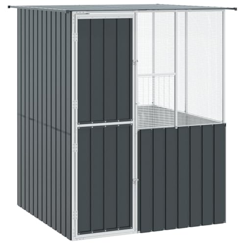 vidaXL Vogelkäfig Anthrazit 165 x 165 x 200 cm Verzinkter Stahl, Moderne Garten- und Terrassen-Vogelbauer, strapazierfähiger Außen-Aviary, stylisches Zuhause, sicheres Gehege