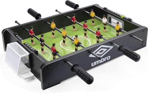 Umbro Mini Tischkicker - Kickertisch mit 12 Spielern - Kompakter Tischfußball für Kinder und Erwachsene - Inkl. 2 Mini Fußballen - Schwarz