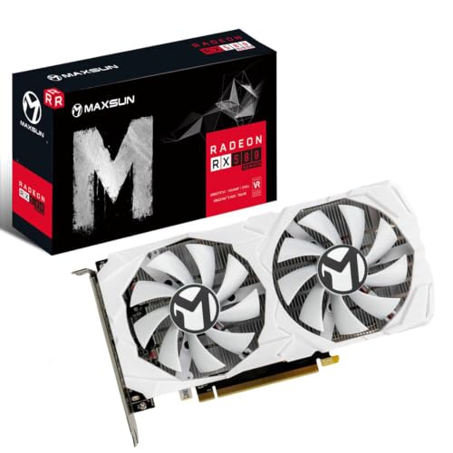 maxsun Grafikkarten AMD Radeon RX 580 8GB 2048SP GDDR5 Computer Video Grafikkarte GPU für PC Gaming 4K Dekodierung 256 Bit DirectX 12 DVI, HDMI, DisplayPort Multi-Monitore erweitern