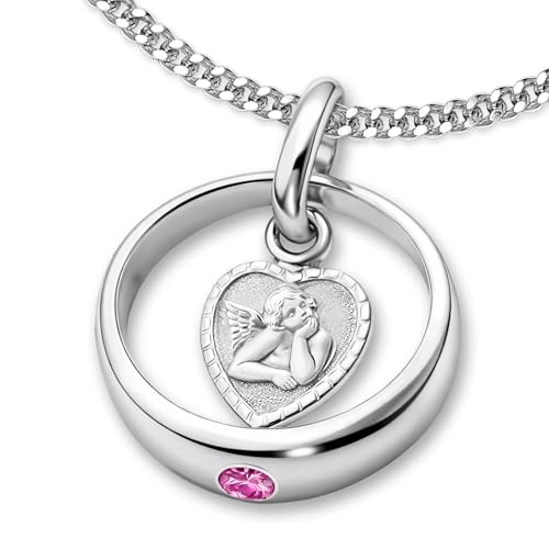 CLEVER SCHMUCK Taufkette Mädchen Silber Taufring Engel herzförmig rosa Zirkonia & Kette Panzer 36 cm 925 Sterling Silber 925 Taufgeschenk im Etui