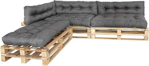 MKS Outdoor-Palettenkissen mit Spanngurten passend zur Palette | Balkon-Sofa-Wasserdicht | Outdoor-Europaletten-Sitzkissen | Outdoor- Bankauflage (6er Set (3 * 120x80 cm + 3 * 120x40 cm))