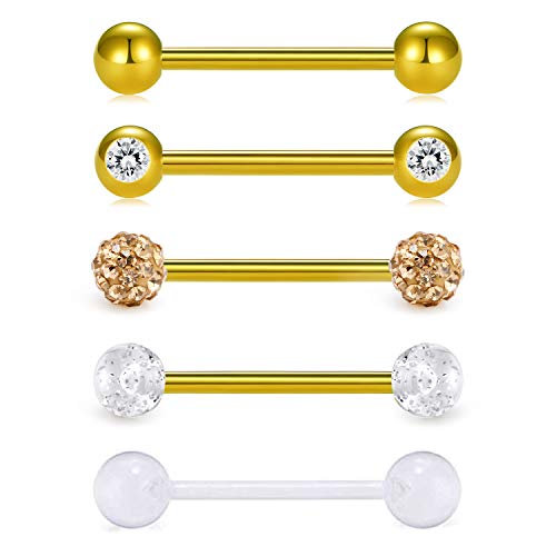 Vcmart Zungenpiercing, 16 mm, 14 g, Edelstahl, Metall, Barbells, Herz, Stern, Zungenpiercing, Schmuck, Edelstahl