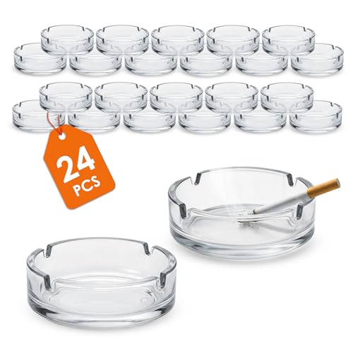 Glas Aschenbecher rund 10 cm - 24 Stück - Tisch Ascher transparent Außen