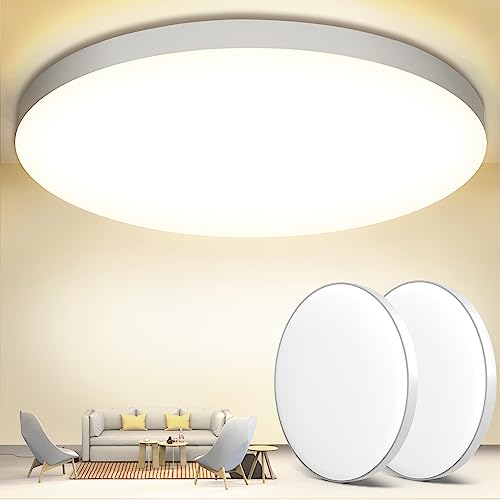 Deckenleuchte LED Deckenlampe [2Stück] Ø28cm 24W,4000K,2000LM,IP44 Wasserfest Rund Badezimmer Lampe,Badlampe Decke Küchenlampen Modern Schlicht Weiß Dünn Ideal Für Bad/Schlafzimmer/Keller/Balkon/Flur