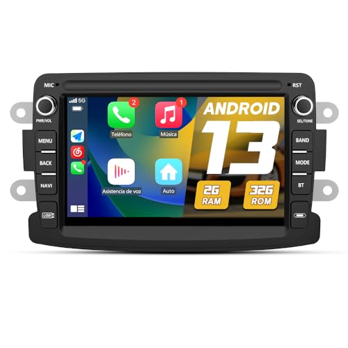 Junsun Android Autoradio für Duster, Dokker, Sandero, Lodgy, Logan, Captur, Symbol 2GB+32GB with 7 Zoll Touchscreen CarPlay, Android Auto, FM Radio, Bluetooth, WLAN, Navigtion, Lenkradsteuerung