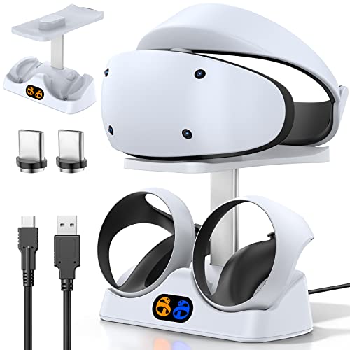 Tokluck Ladestation für PS VR2 Controller, PSVR 2 Ladestation mit Headset Ständer, Schnelles Ladegerät für PS VR2 Controller mit LED Licht für PSVR2 Zubehör, magnetischer Anschluss & Typ C Kabel